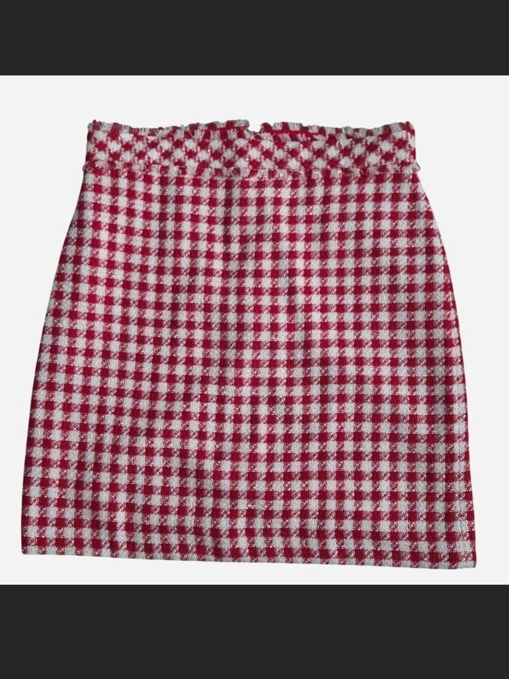 Ann Taylor Red and White Gingham Tweed Mini Skirt